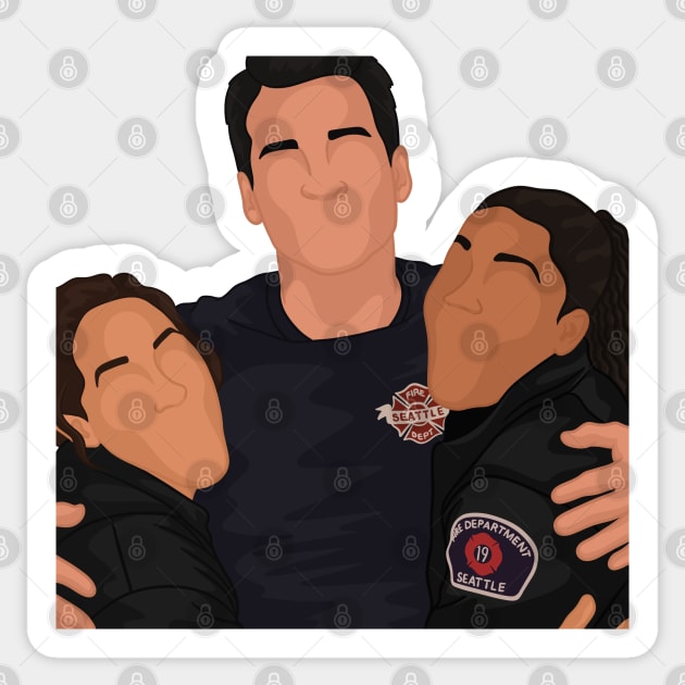 Andy Herrera, Travis Montgomery & Vic Hughes | Station 19 Sticker by icantdrawfaces